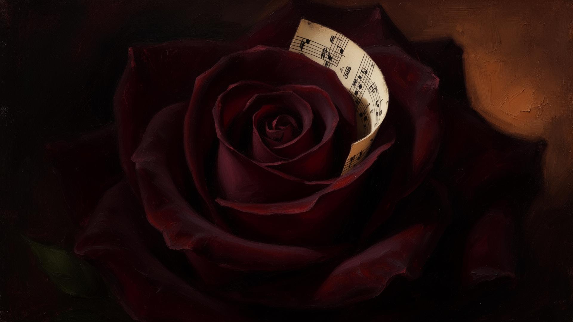 Rosa escura com partitura